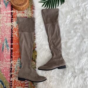 Express Gray Faux Suede Pull On Over the Knee Boots 10